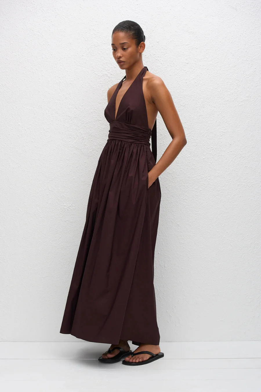 Plunge Halter Dress Aubergine - Image 2