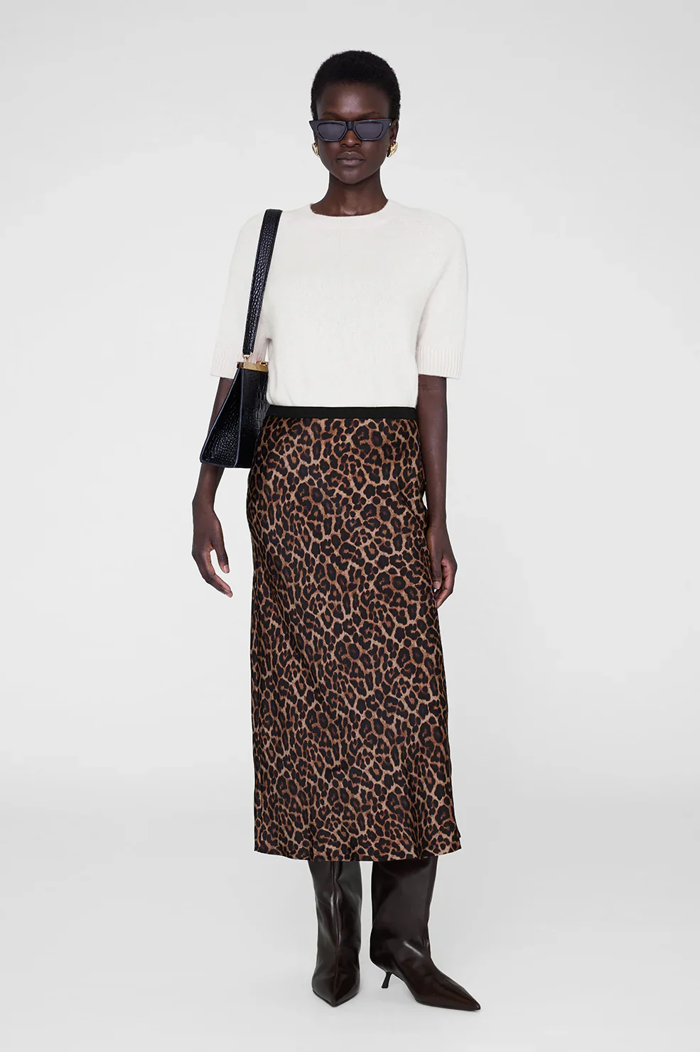 Printed Bar Silk Skirt Black And Brown Leopard - Image 3