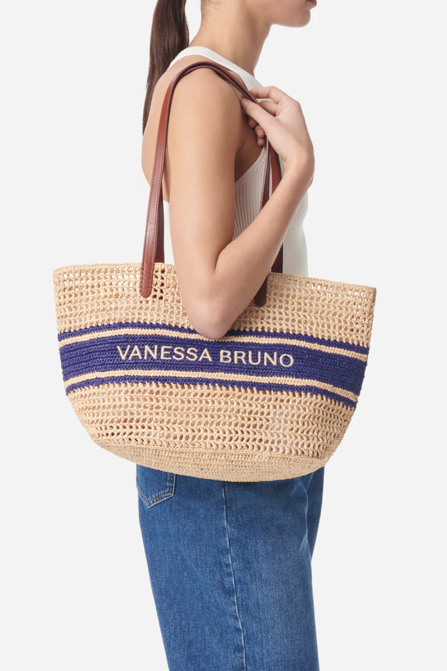 Raffia Basket With Stripes - Image 2