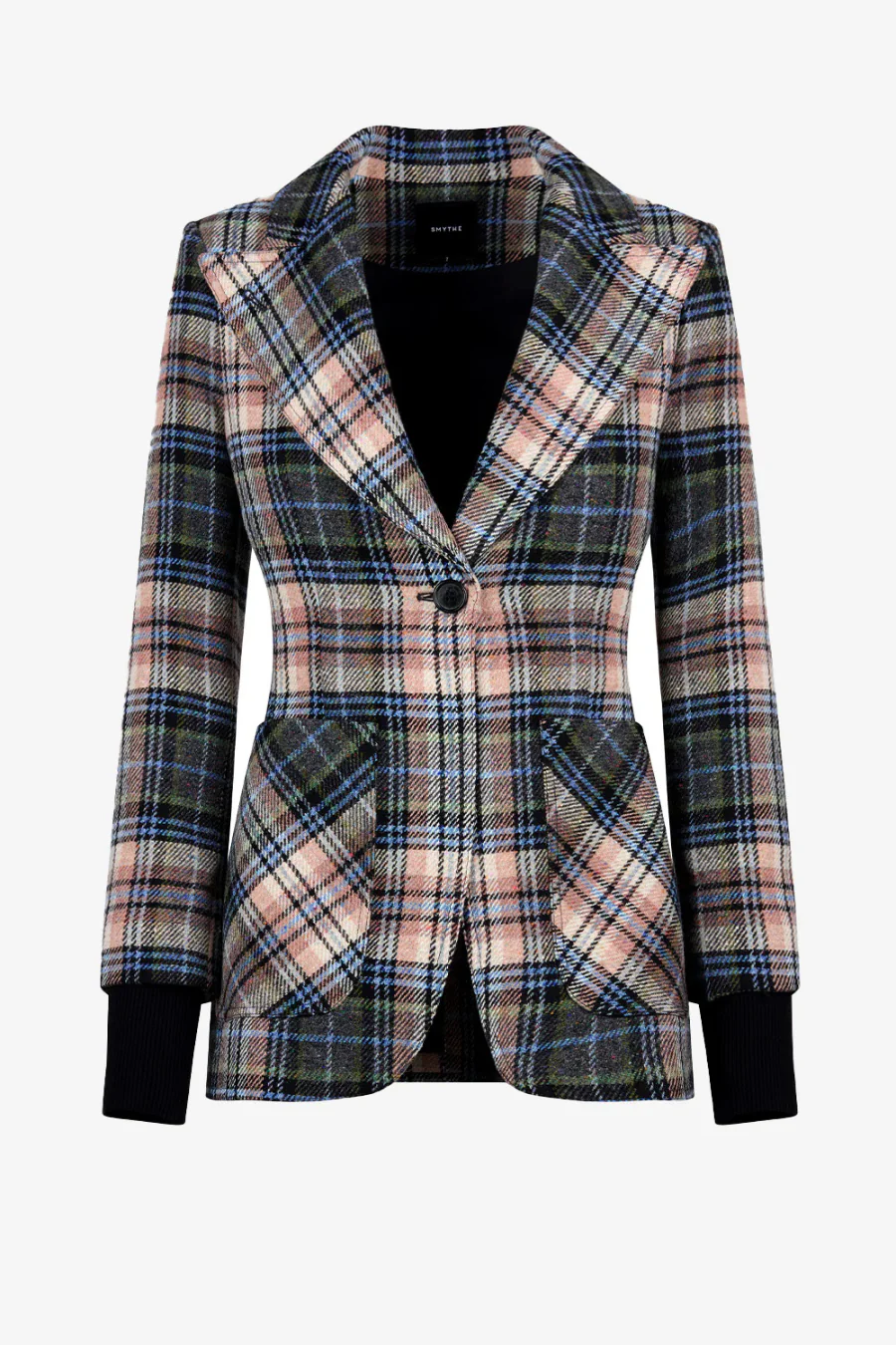 Rib Cuff Birkin Blazer Multi Plaid With Black - Image 4