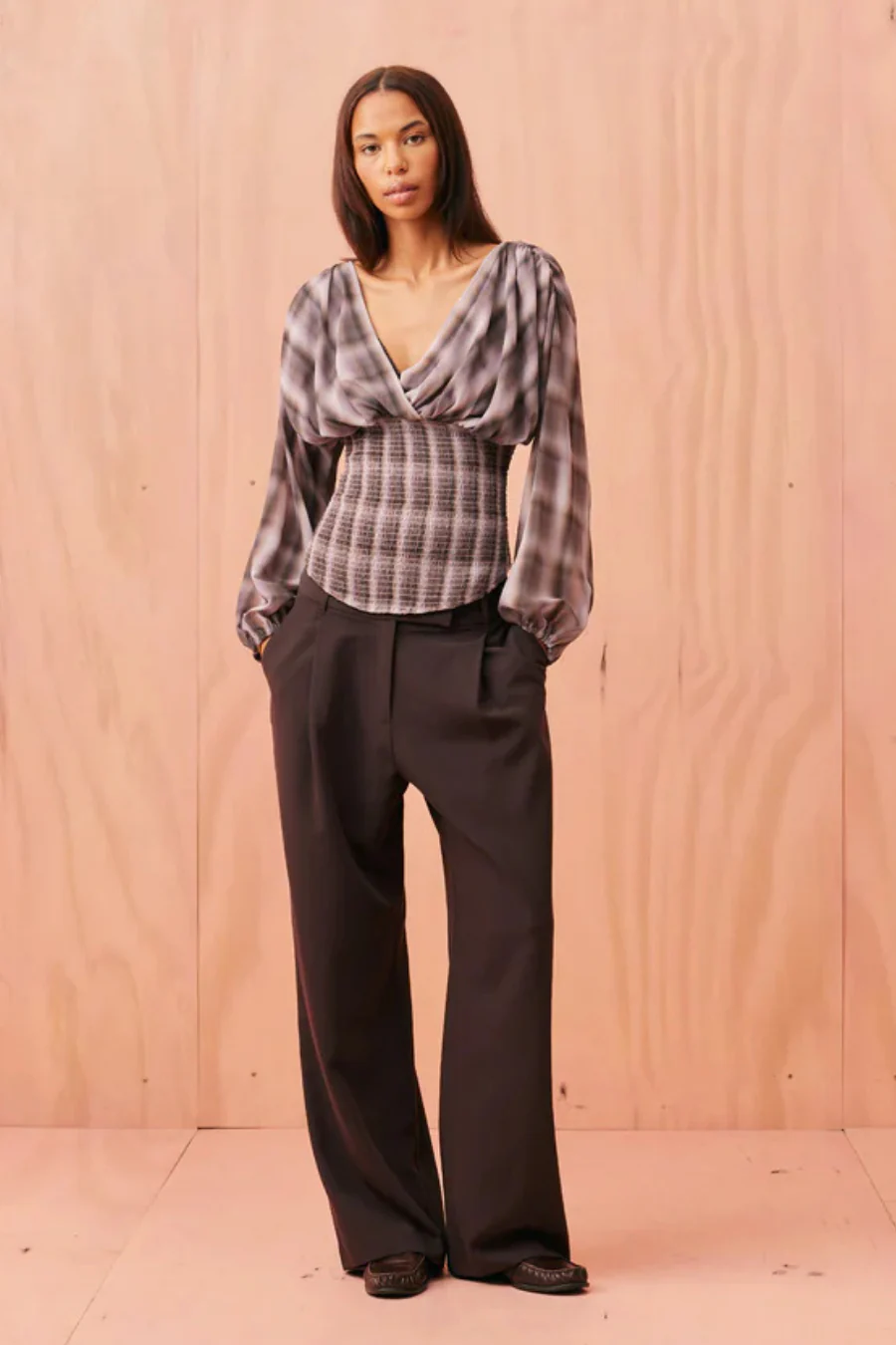 Riley Long Sleeve Blouse Haze Tartan
