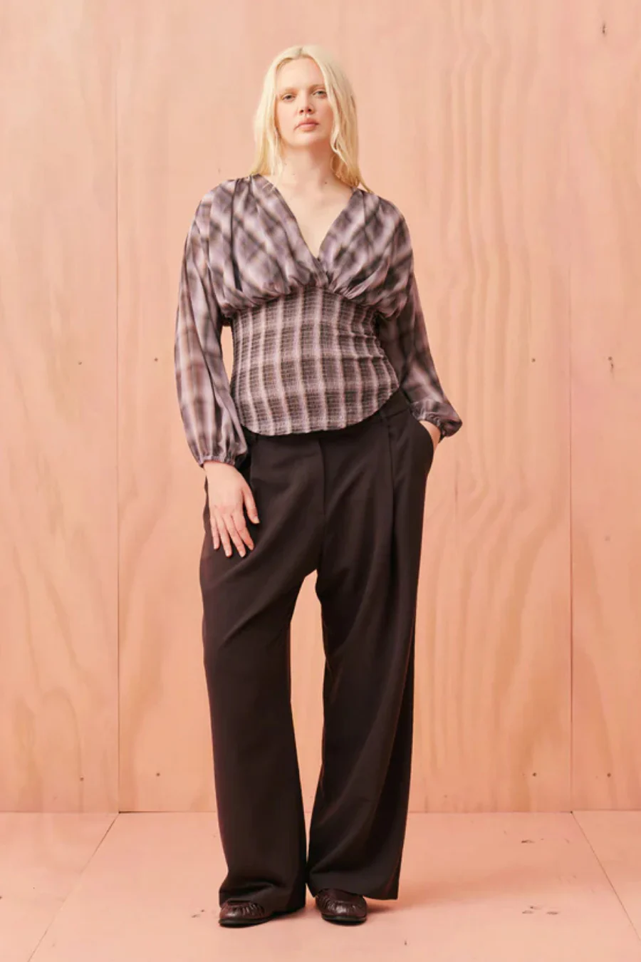 Riley Long Sleeve Blouse Haze Tartan - Image 3