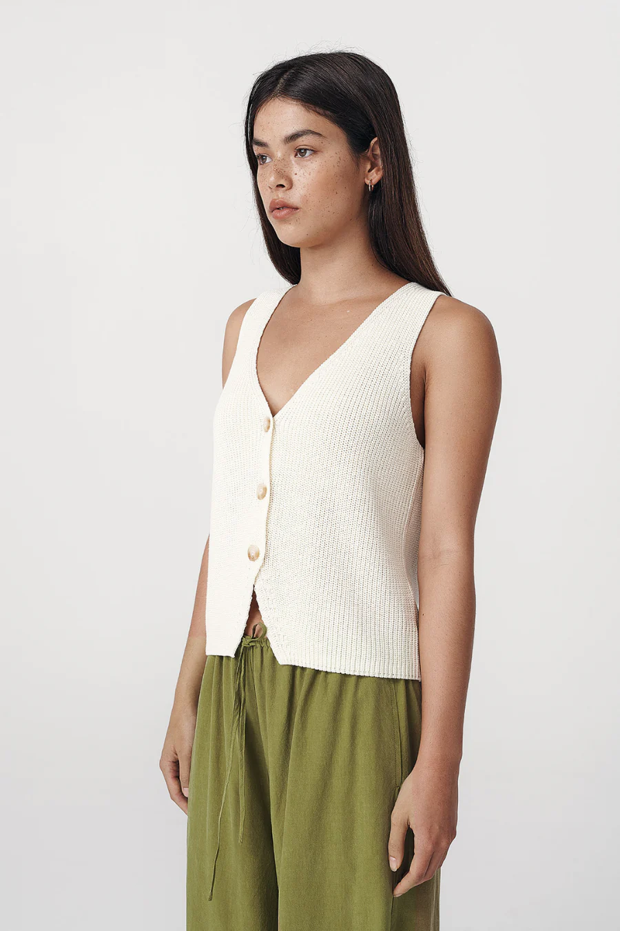 Rio Linen Knit Vest Bone - Image 3