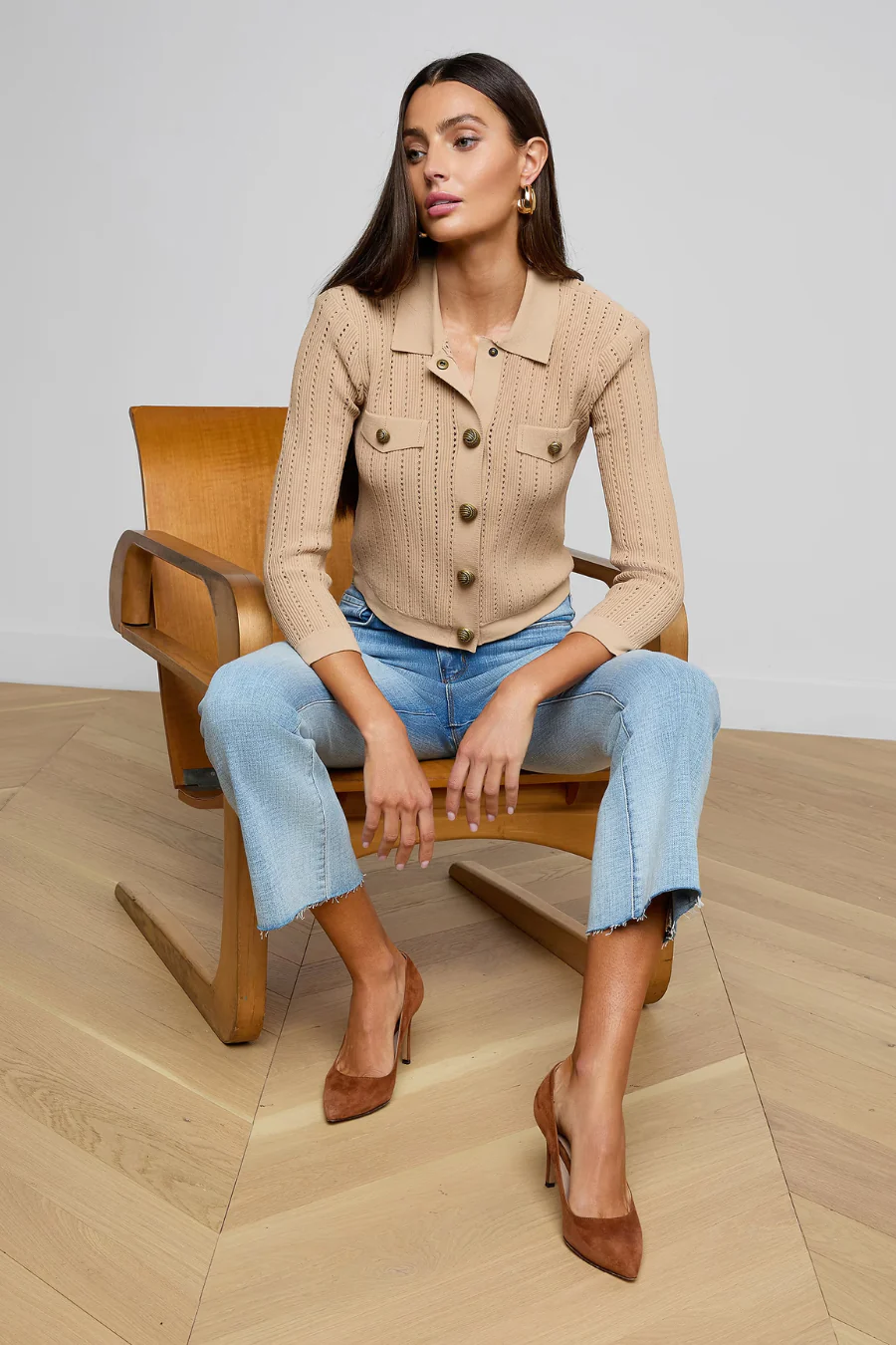 Risa Collared Cardigan Light Almond - Image 4
