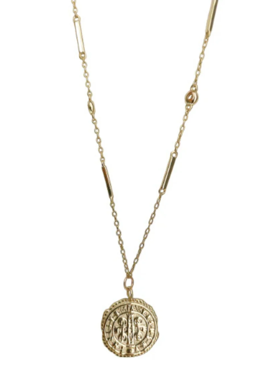 Rome St. Benedict Coin Necklace Gold