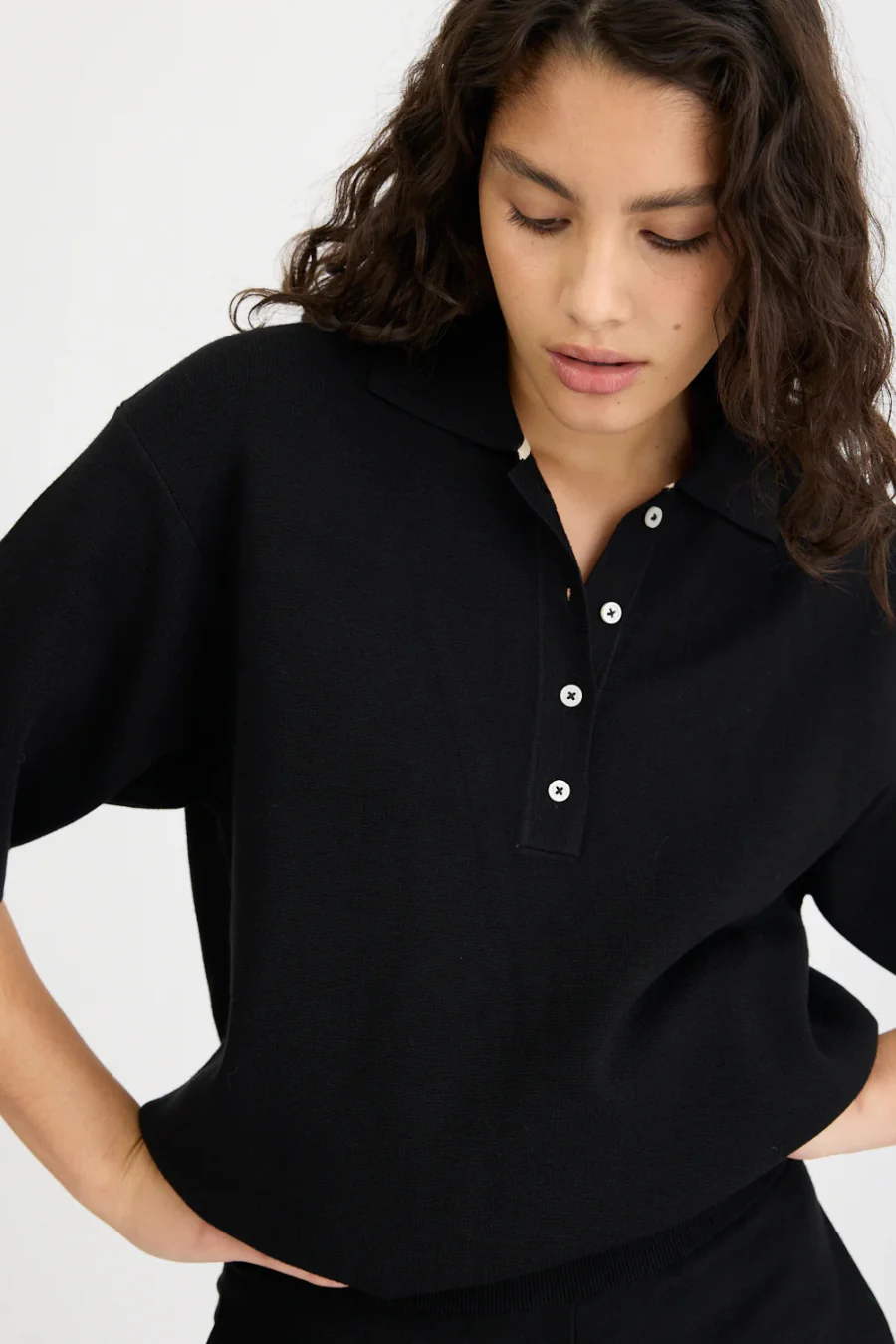Rossy Knit Polo Black - Image 3