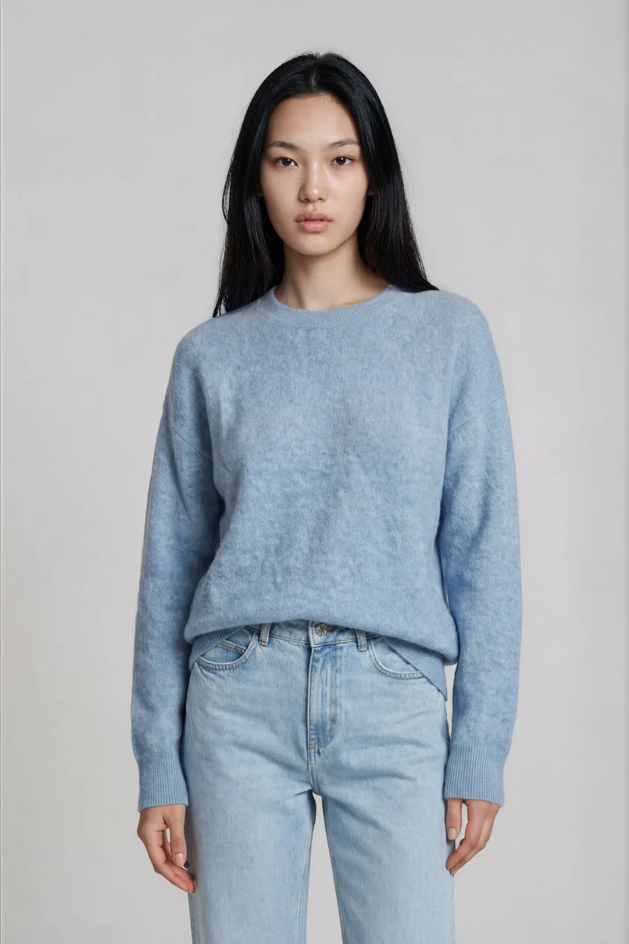 Round Neck Cashmere Sweater Azure - Image 2