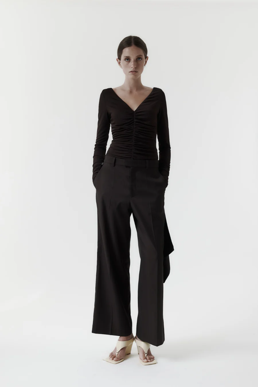 Ruched Long Sleeve Top Balsamic