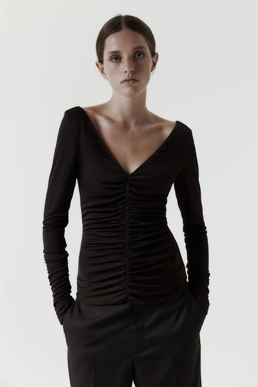 Ruched Long Sleeve Top Balsamic - Image 3