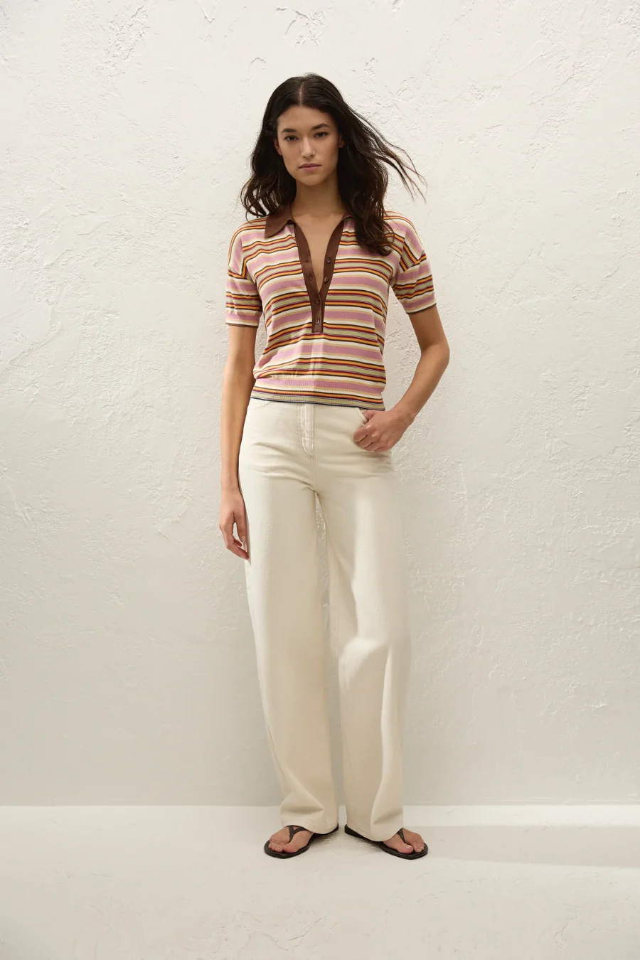 Sable Polo Shirt Luis Stripe Dusty Mauve