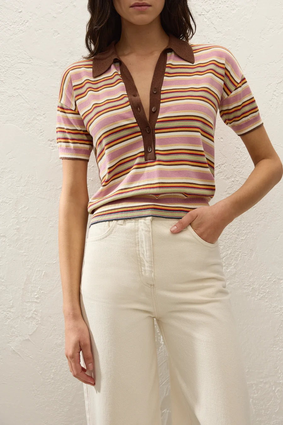 Sable Polo Shirt Luis Stripe Dusty Mauve - Image 3