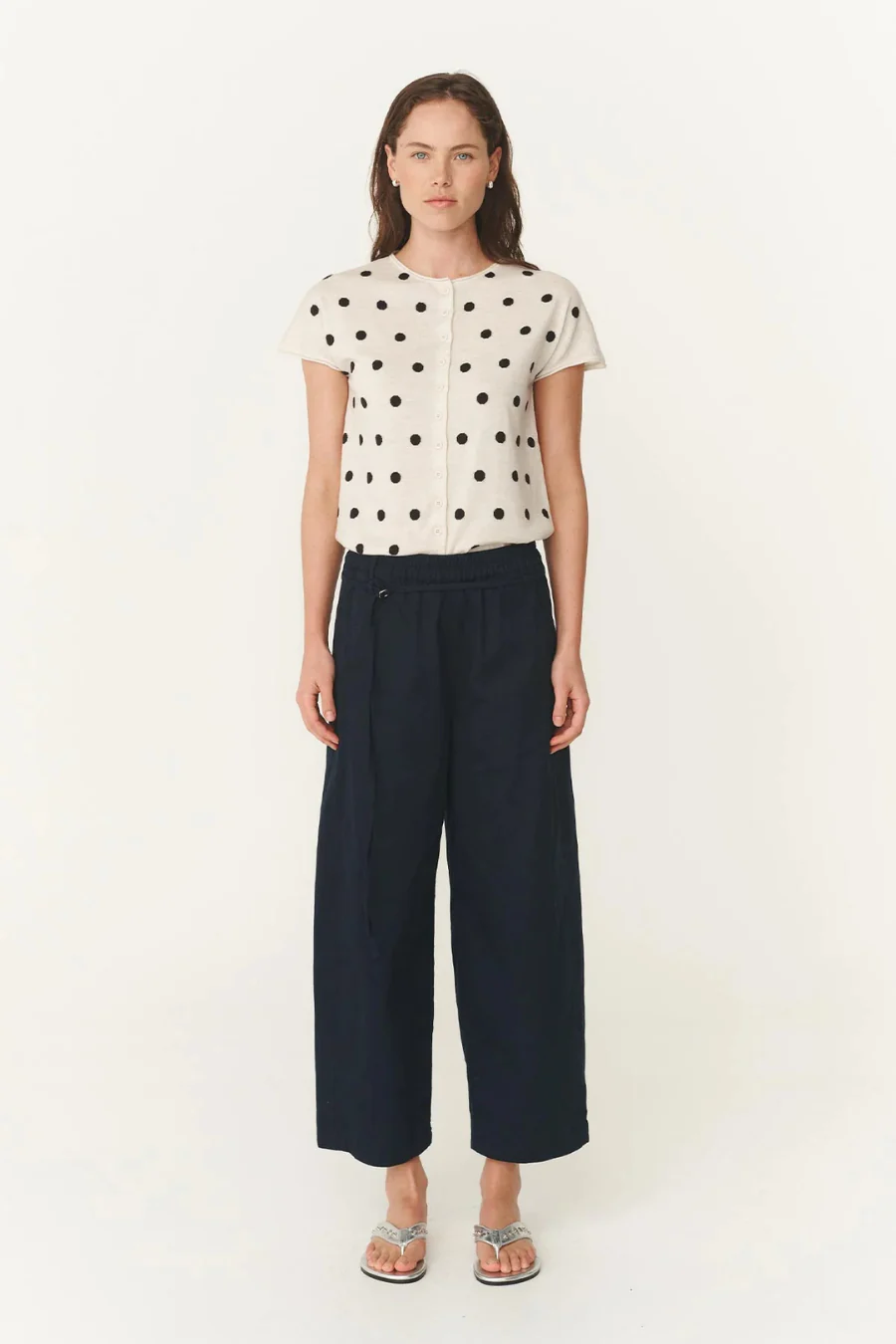 Sandra Merino Knit Top Bone/ Espresso Spot