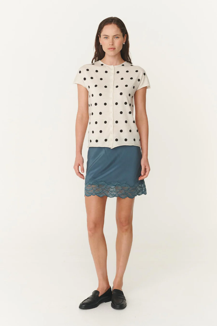 Sandra Merino Knit Top Bone/ Espresso Spot - Image 3