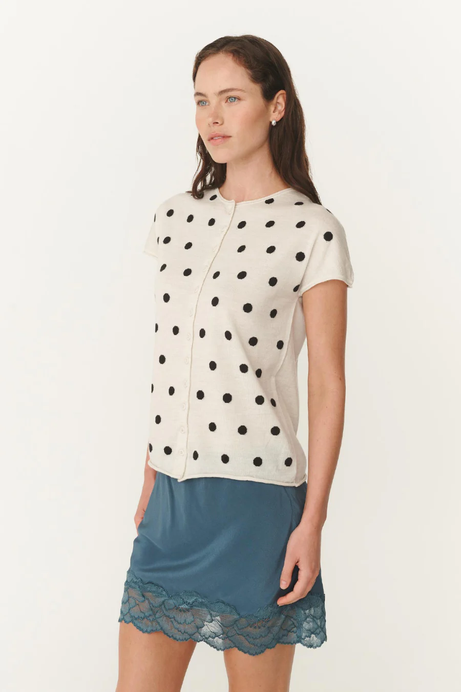 Sandra Merino Knit Top Bone/ Espresso Spot - Image 4