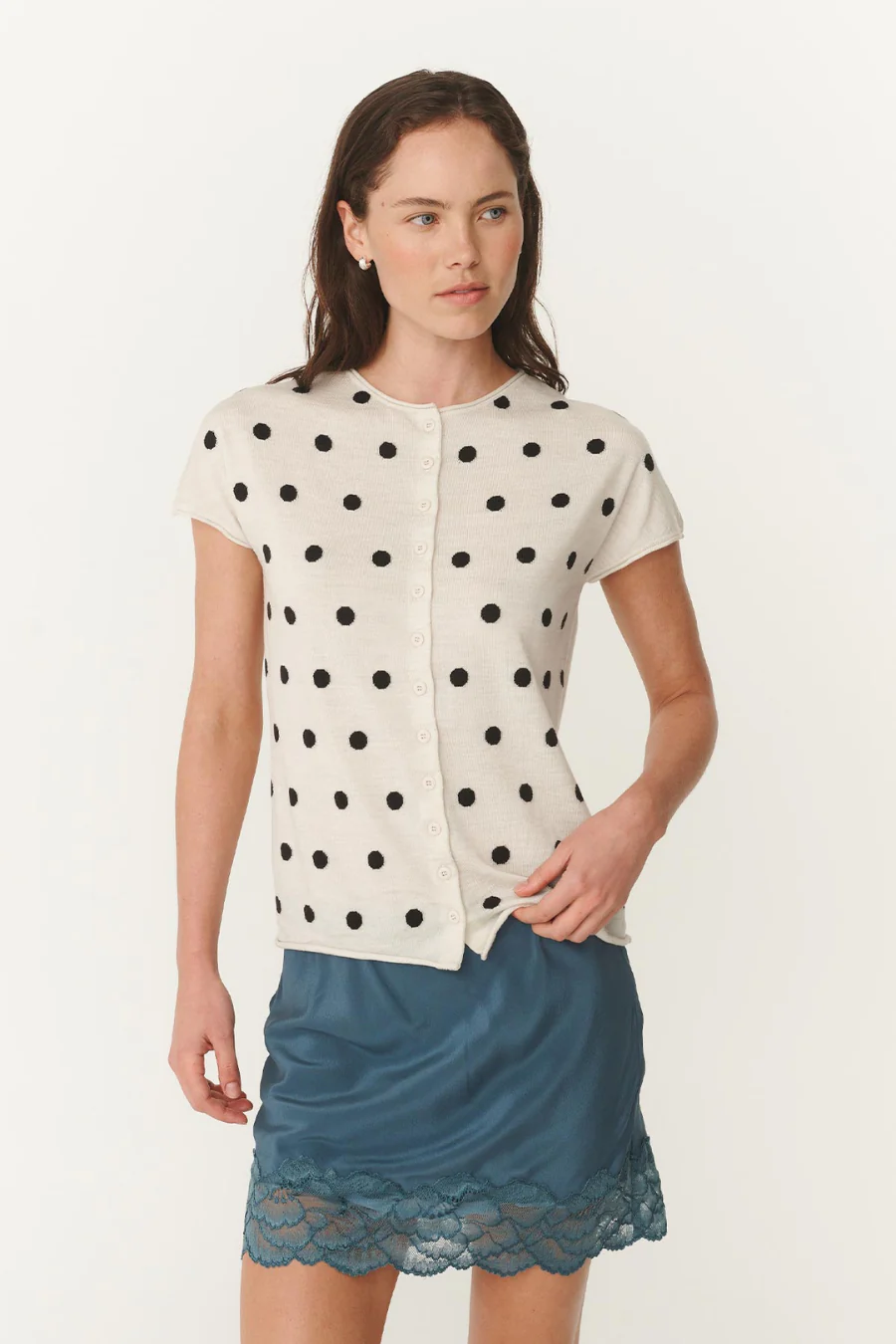 Sandra Merino Knit Top Bone/ Espresso Spot - Image 5