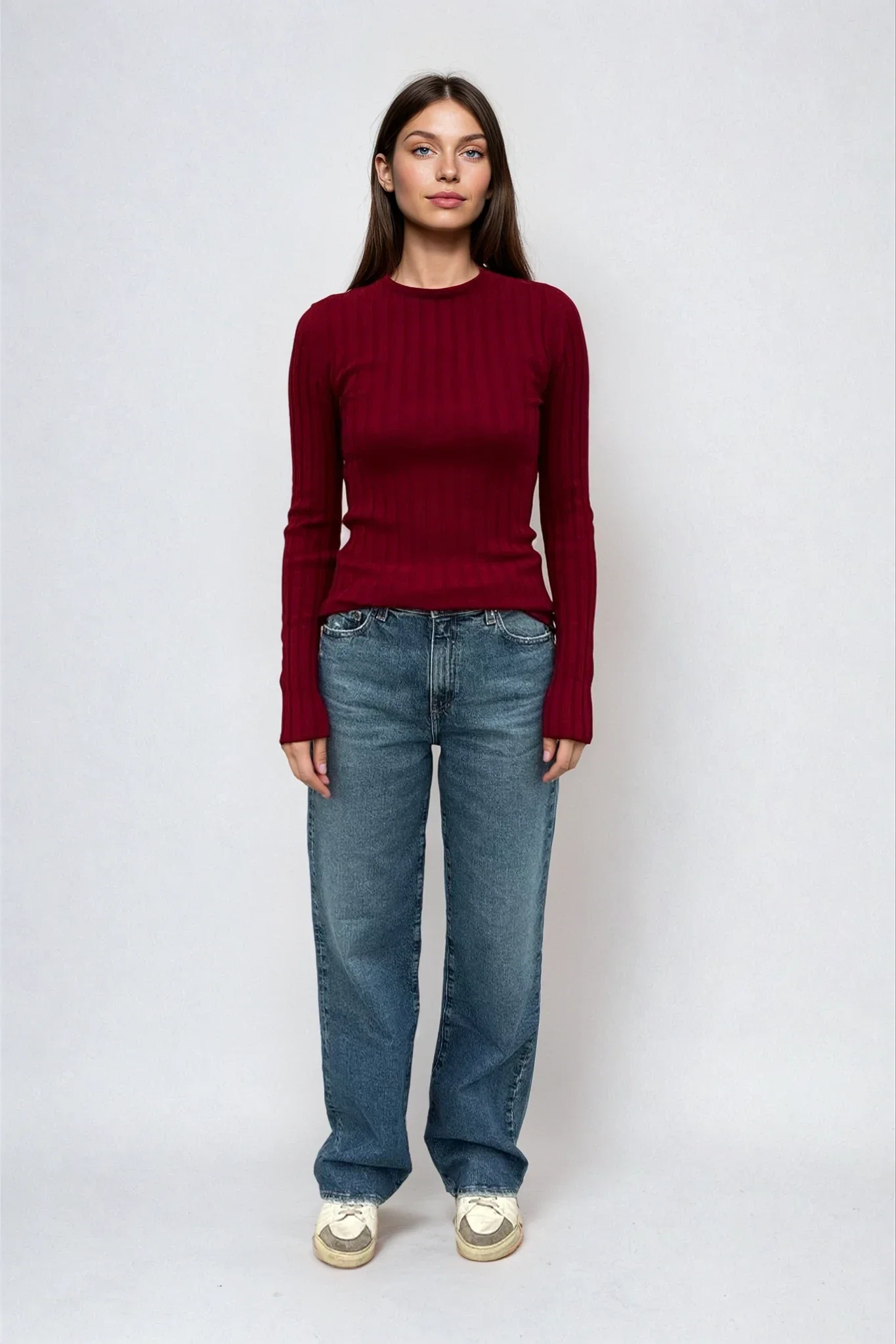 Sara Long Sleeve Rib Top Cherry