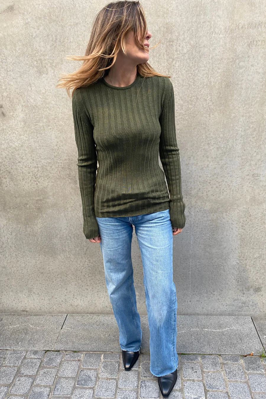 Sara Long Sleeve Rib Top Olive - Image 3