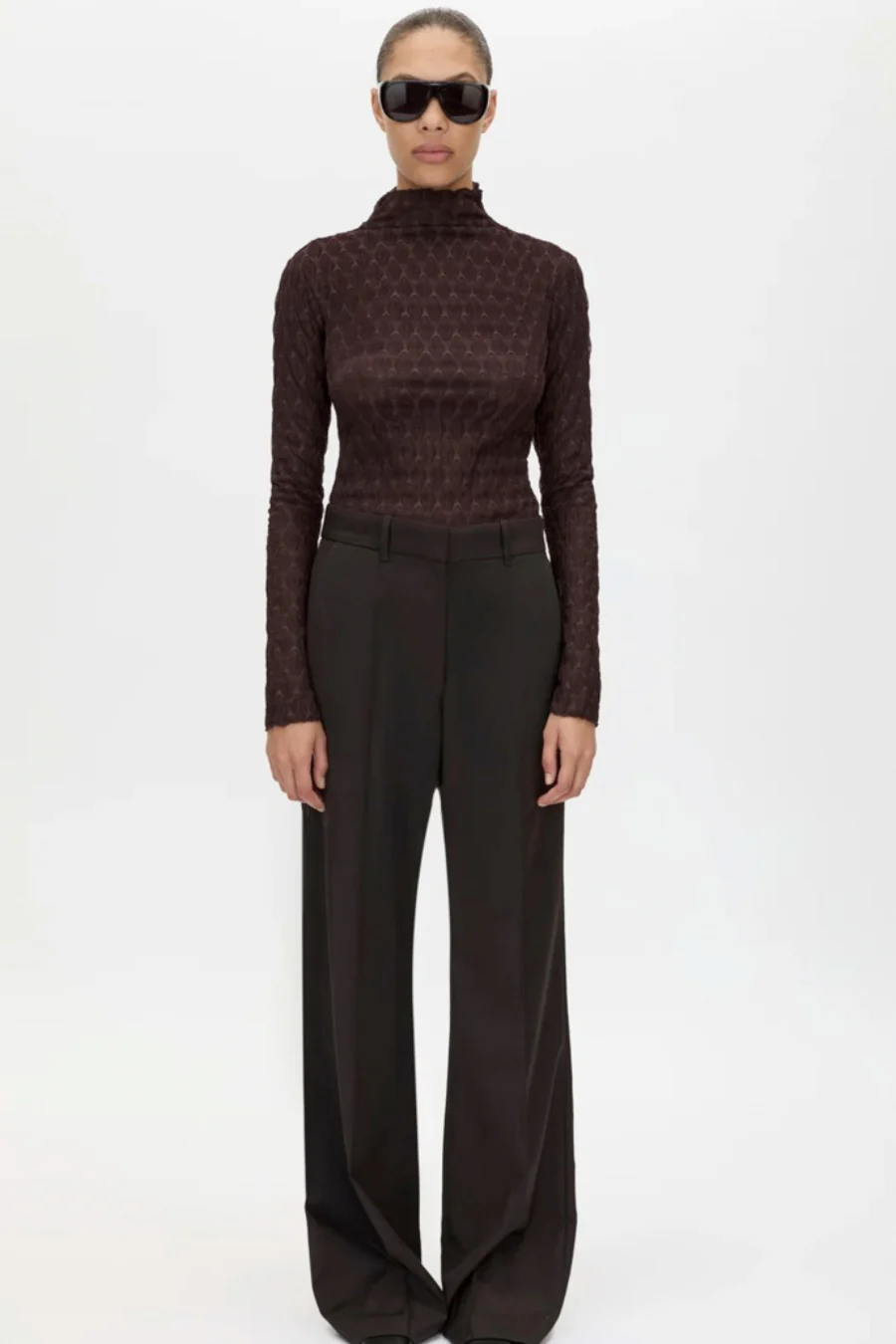 Saxony High Waisted Pintuck Pant Espresso - Image 2
