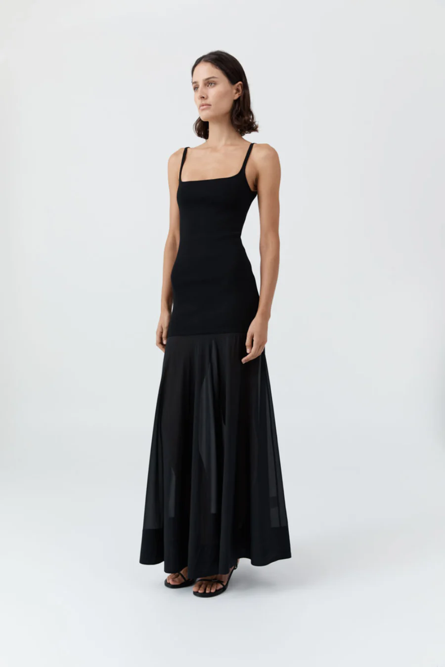 Sheer Silk Circle Hem Dress Black - Image 3