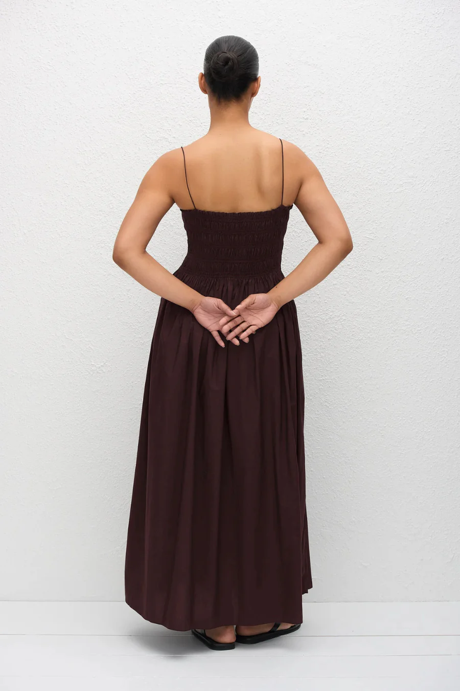 Shirred Bodice Dress Aubergine - Image 2