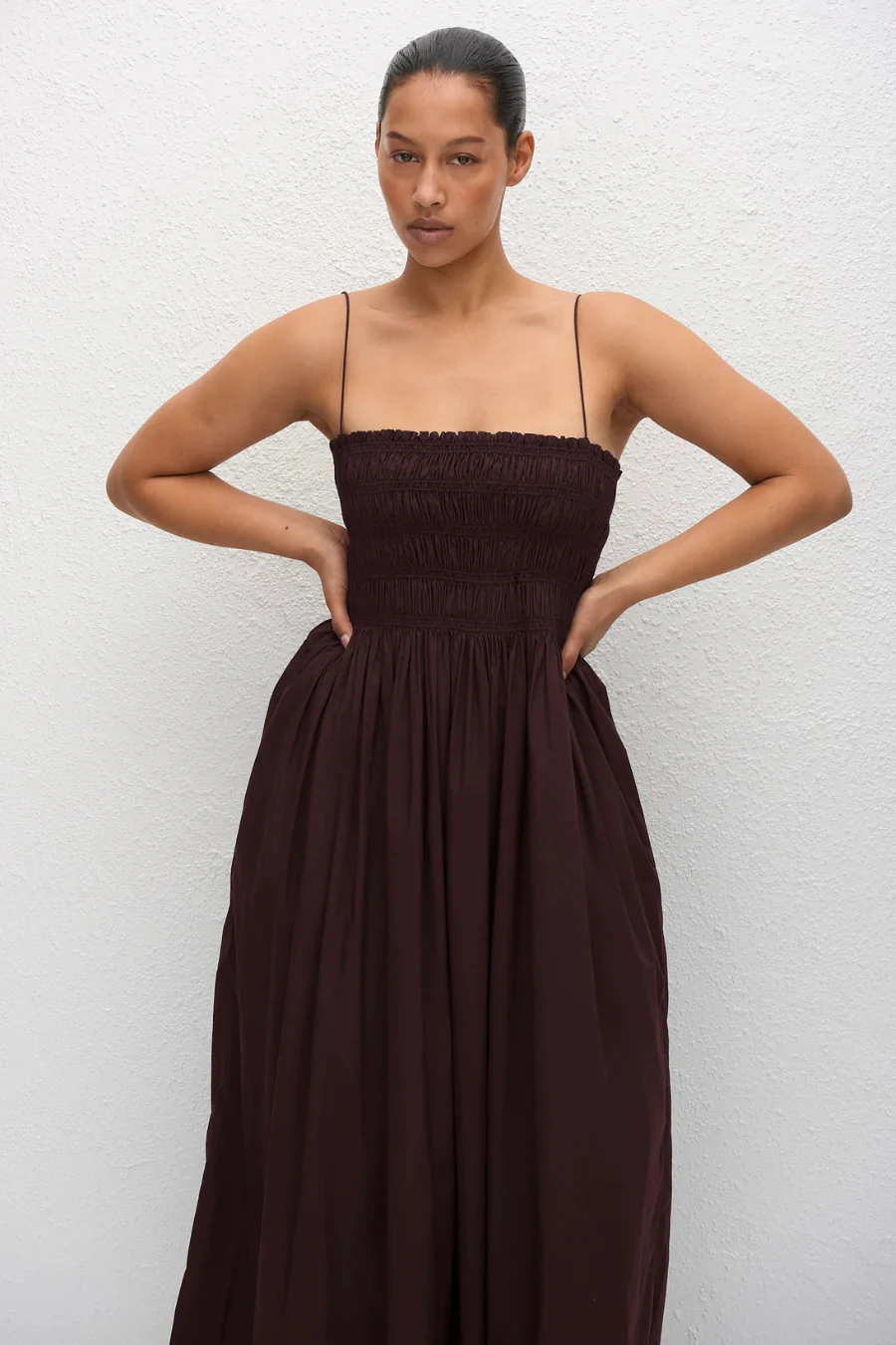 Shirred Bodice Dress Aubergine - Image 3