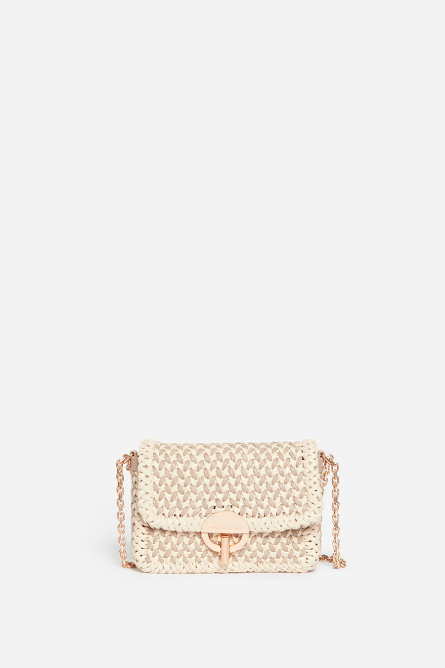 Small Braided Leather Moon Bag Beige/ Ivory
