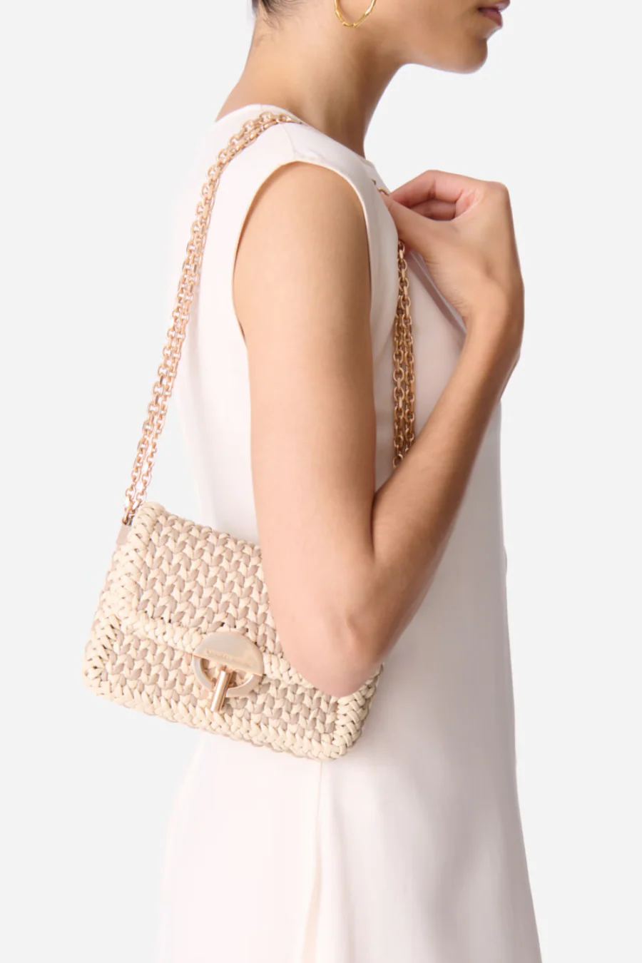 Small Braided Leather Moon Bag Beige/ Ivory - Image 2