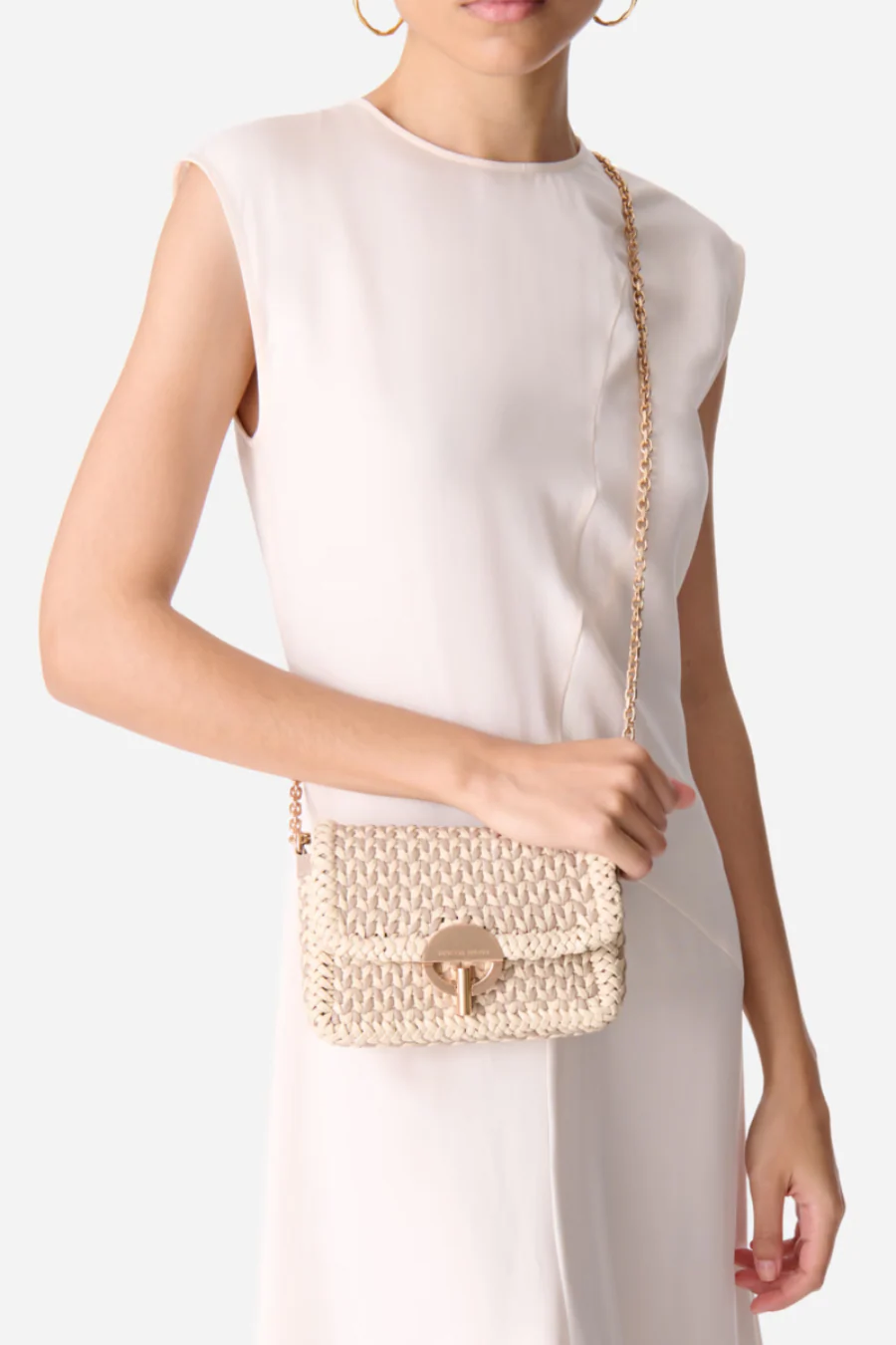 Small Braided Leather Moon Bag Beige/ Ivory - Image 3