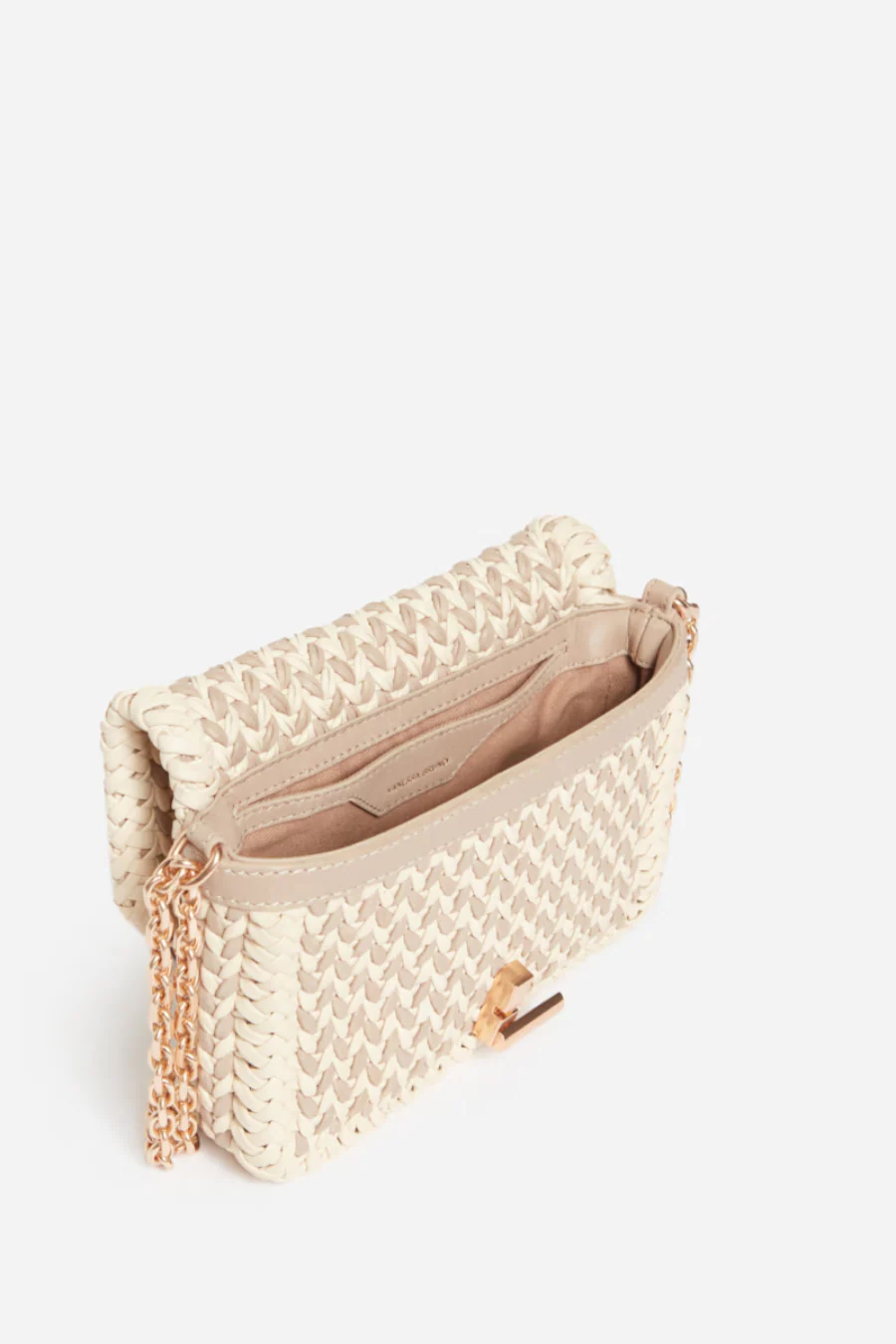 Small Braided Leather Moon Bag Beige/ Ivory - Image 4