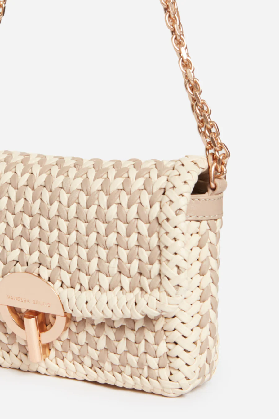 Small Braided Leather Moon Bag Beige/ Ivory - Image 5