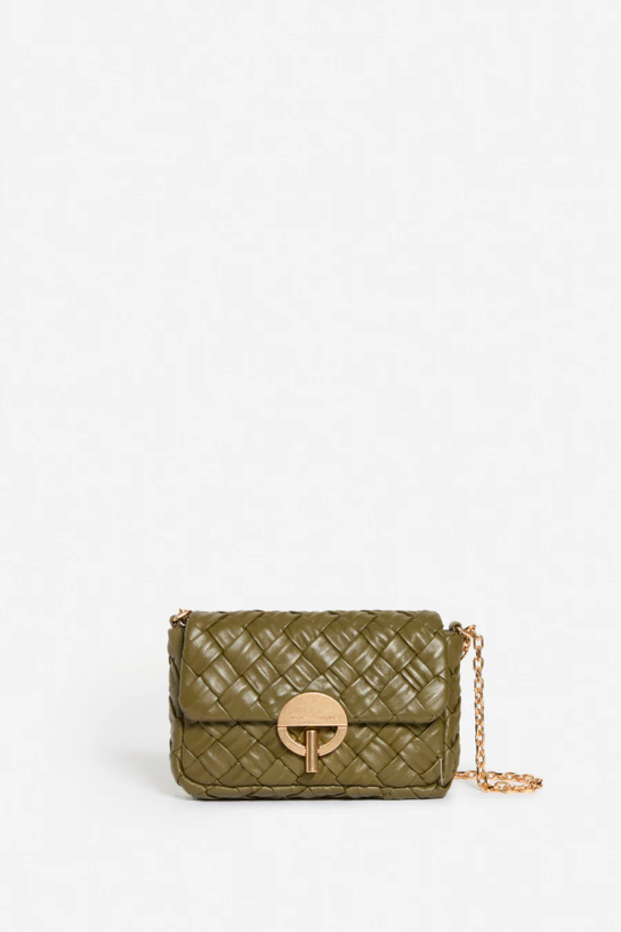 Small Braided Leather Moon Bag Khaki
