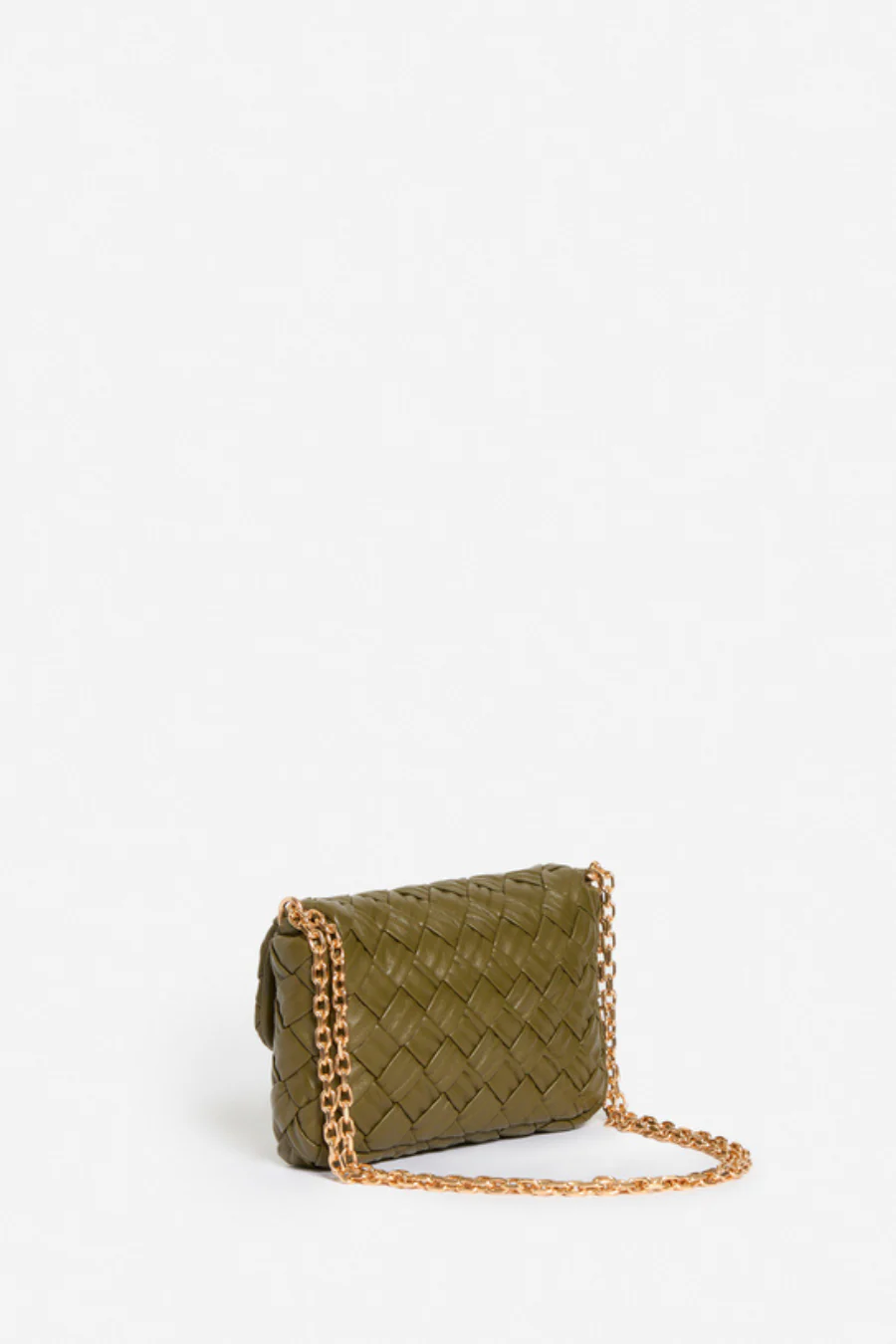 Small Braided Leather Moon Bag Khaki - Image 4