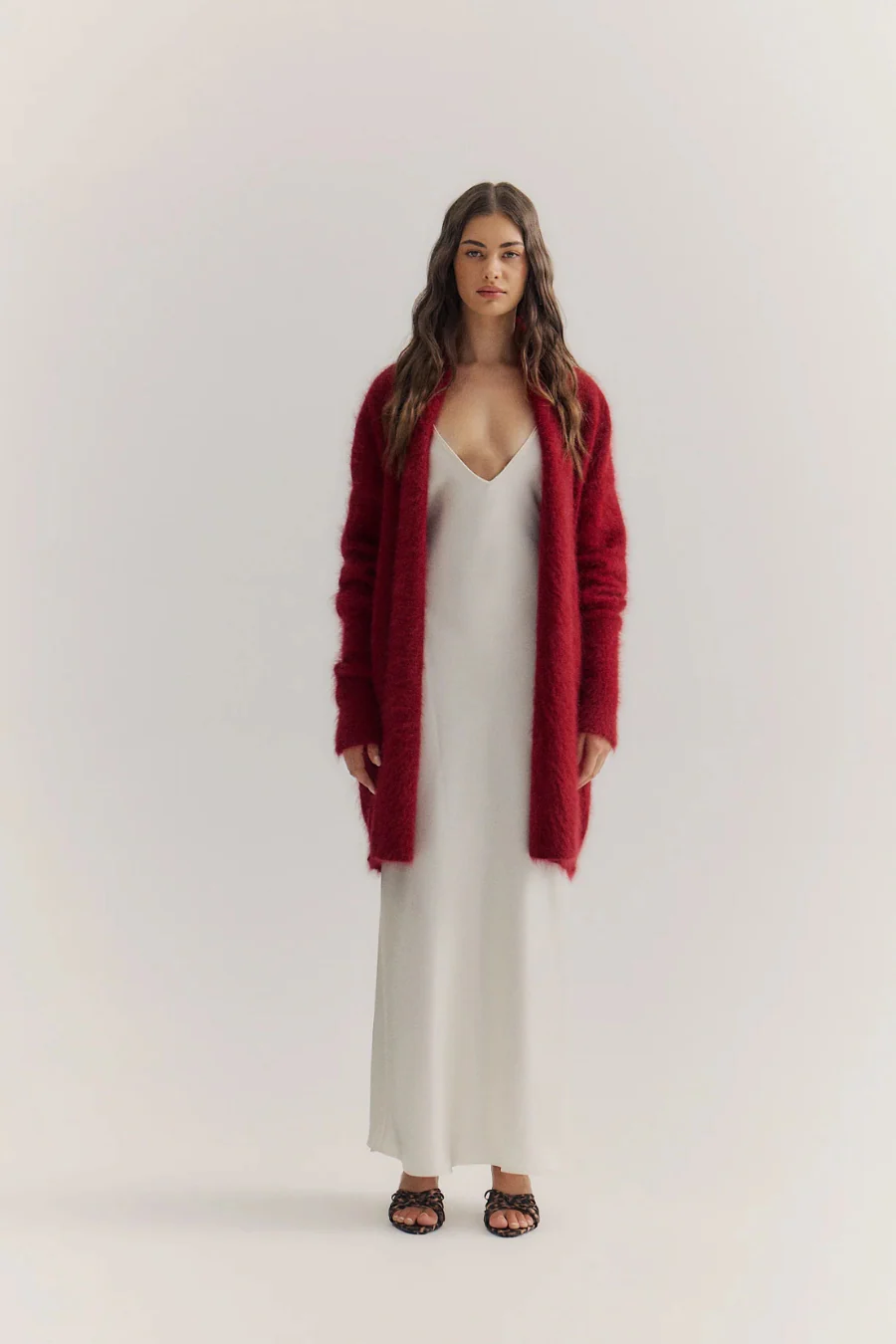 Sophia Open Cashmere Cardigan Merlot - Image 3