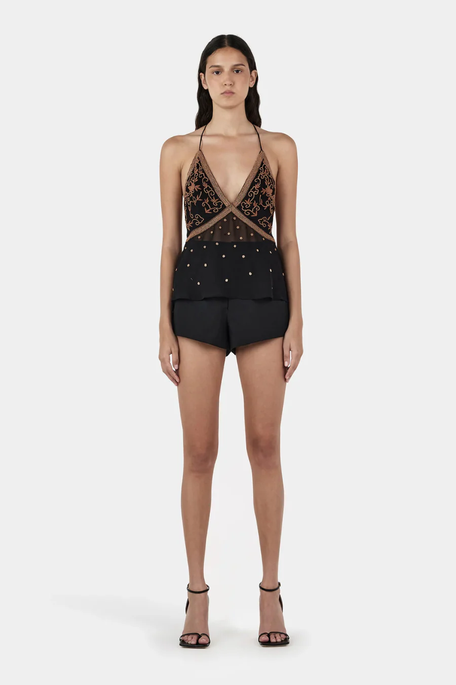 Sophia Beaded Halter Top Onyx + Oak - Image 2