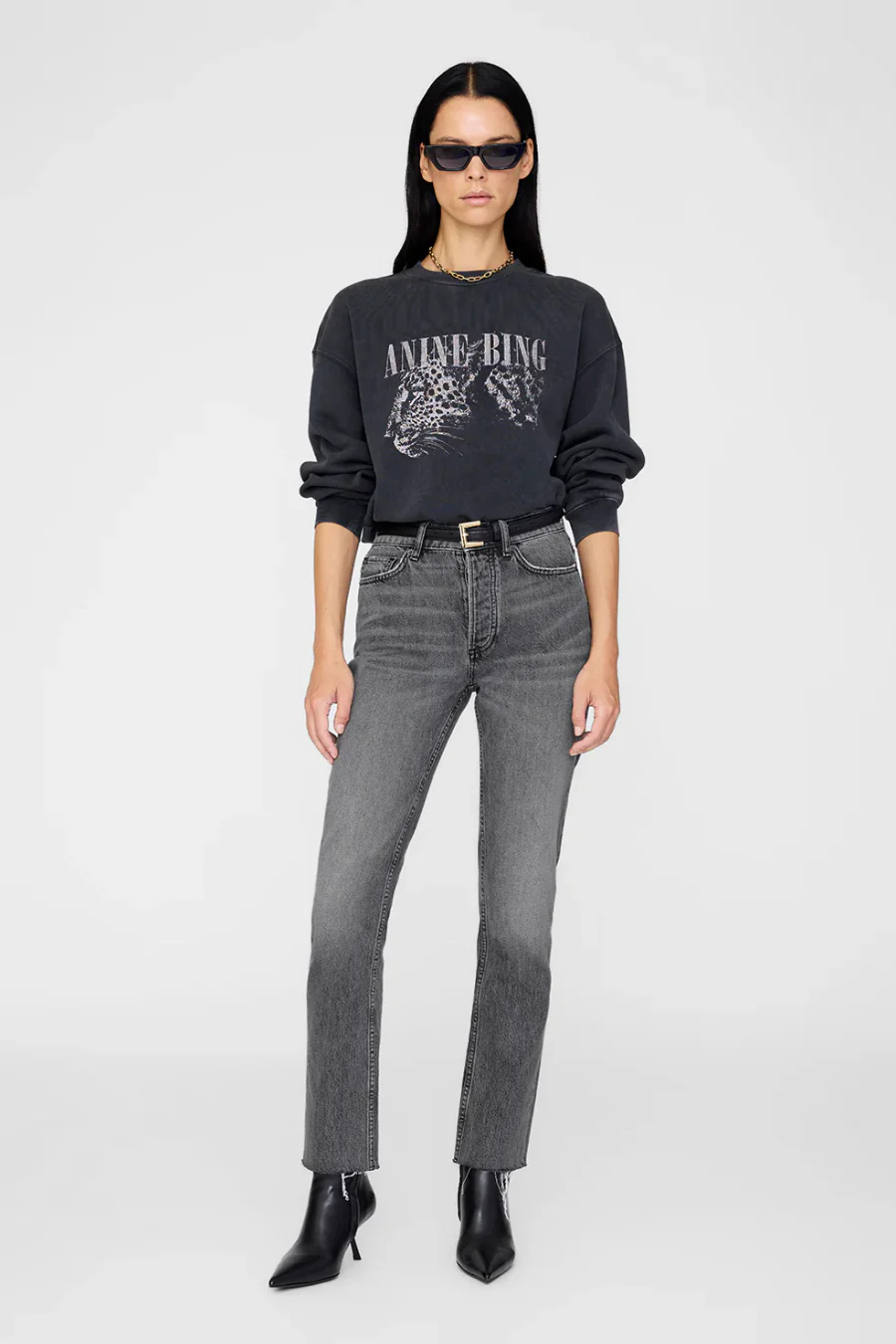 Spencer Sweatshirt Leopard Washed Black