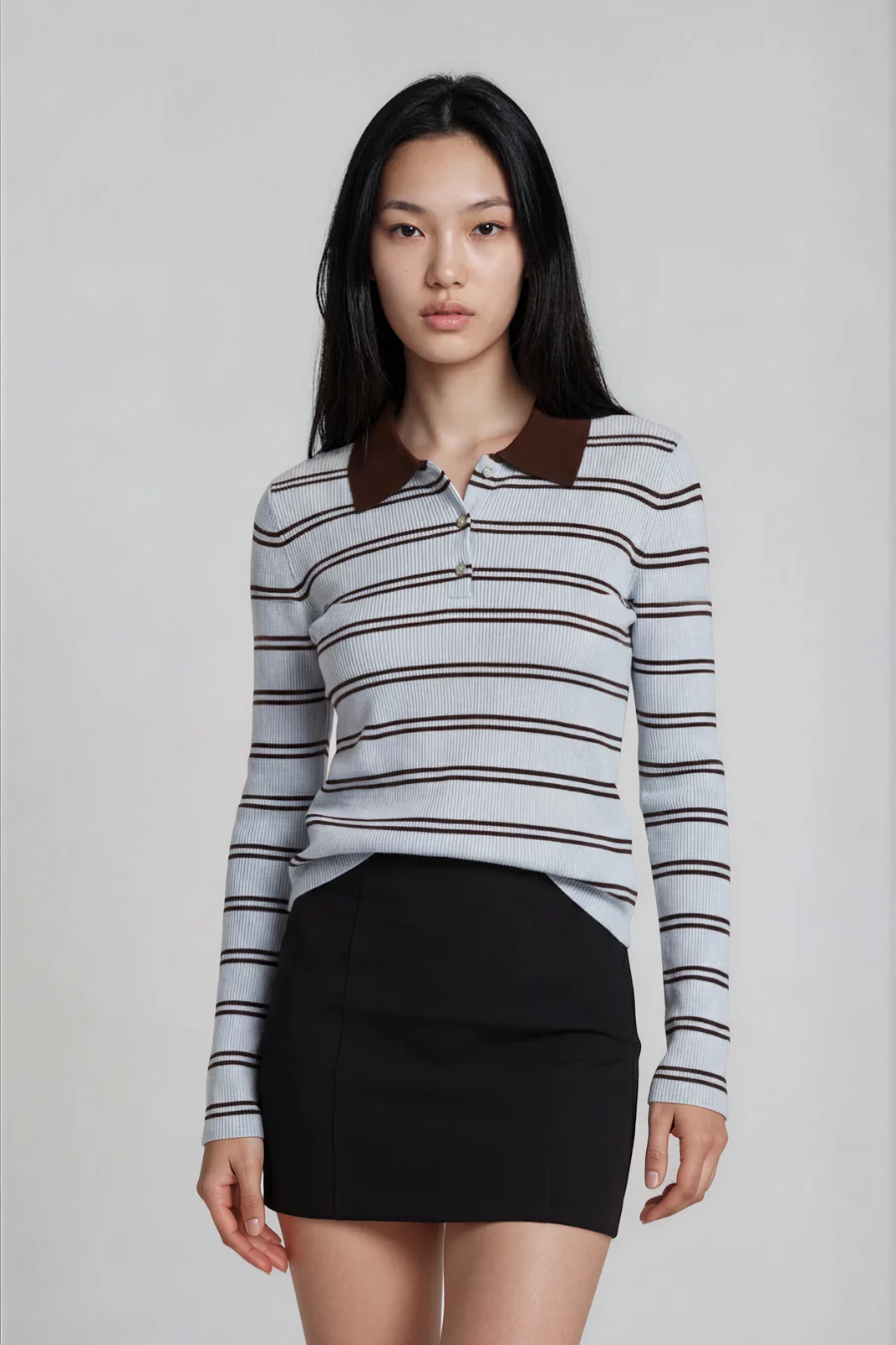 Striped Wool Sweater Azure/ Brown