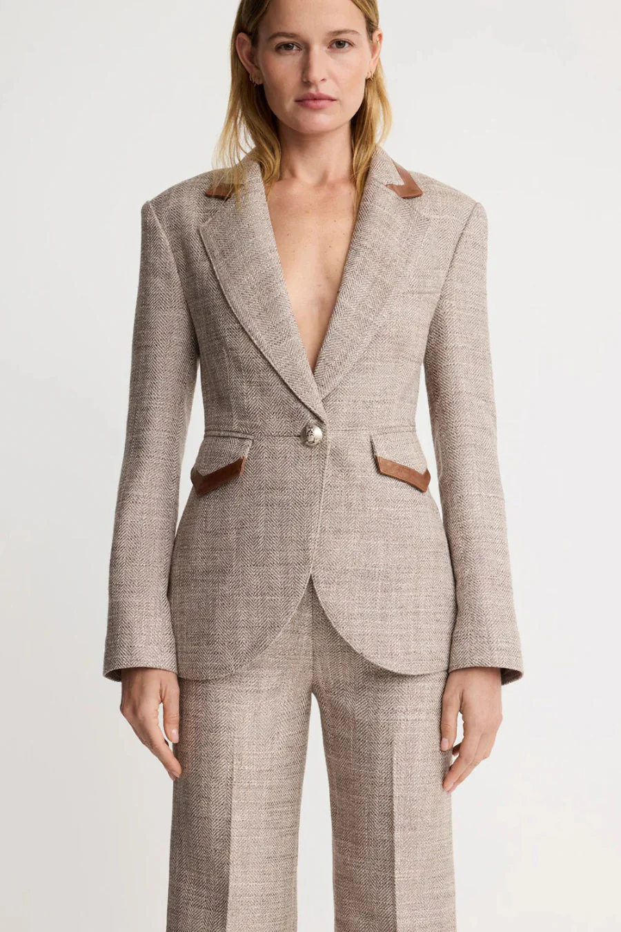 Taped Seamed Blazer Taupe Tweed
