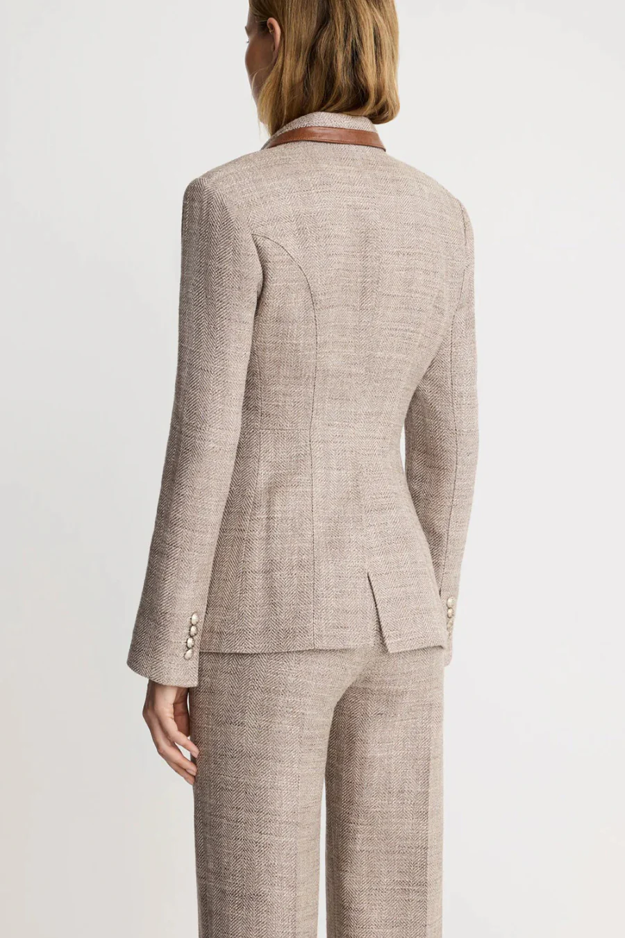 Taped Seamed Blazer Taupe Tweed - Image 2