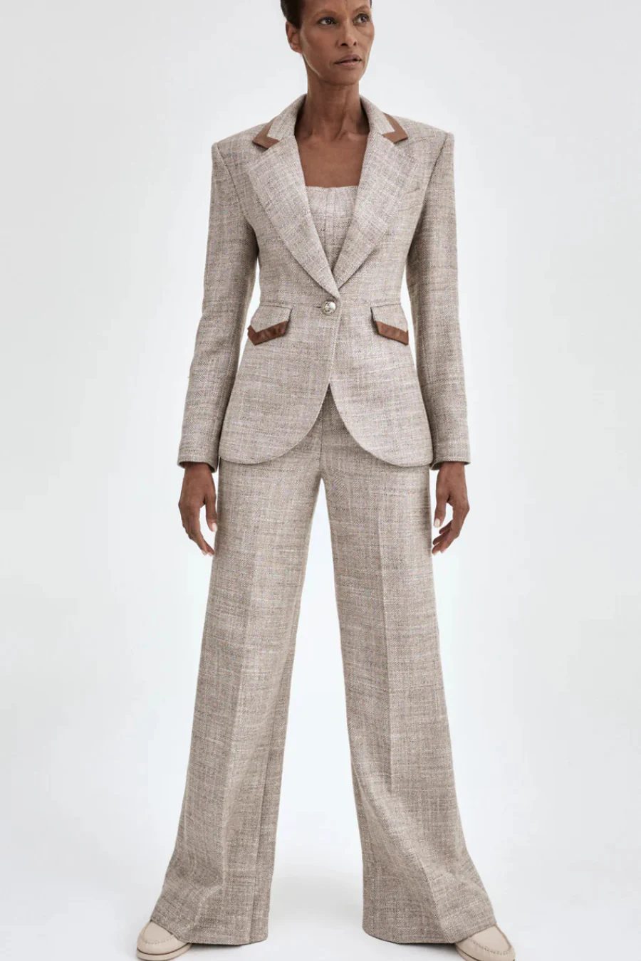Taped Seamed Blazer Taupe Tweed - Image 5