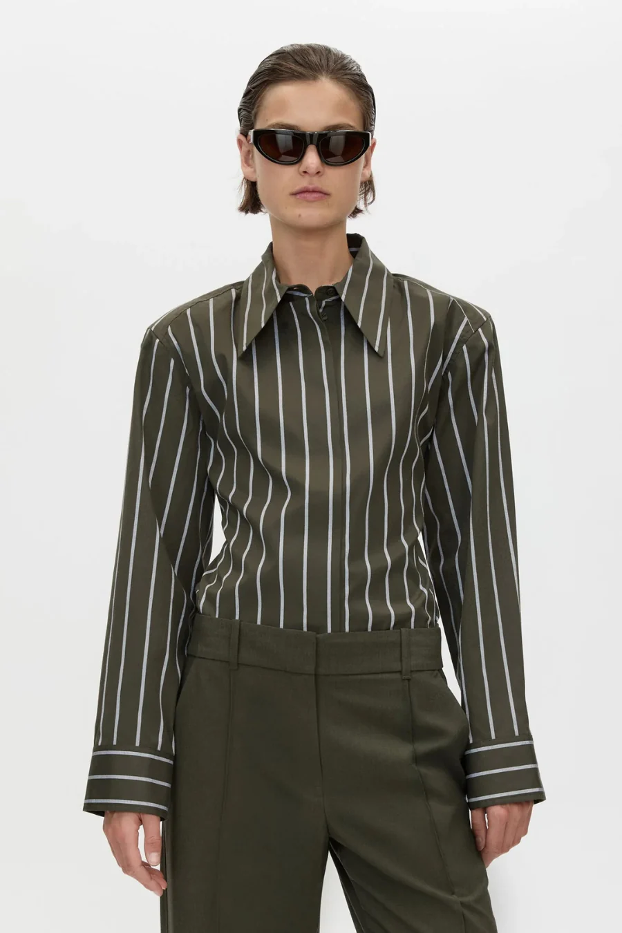 Tarn Fitted Stripe Shirt Dark Emerald