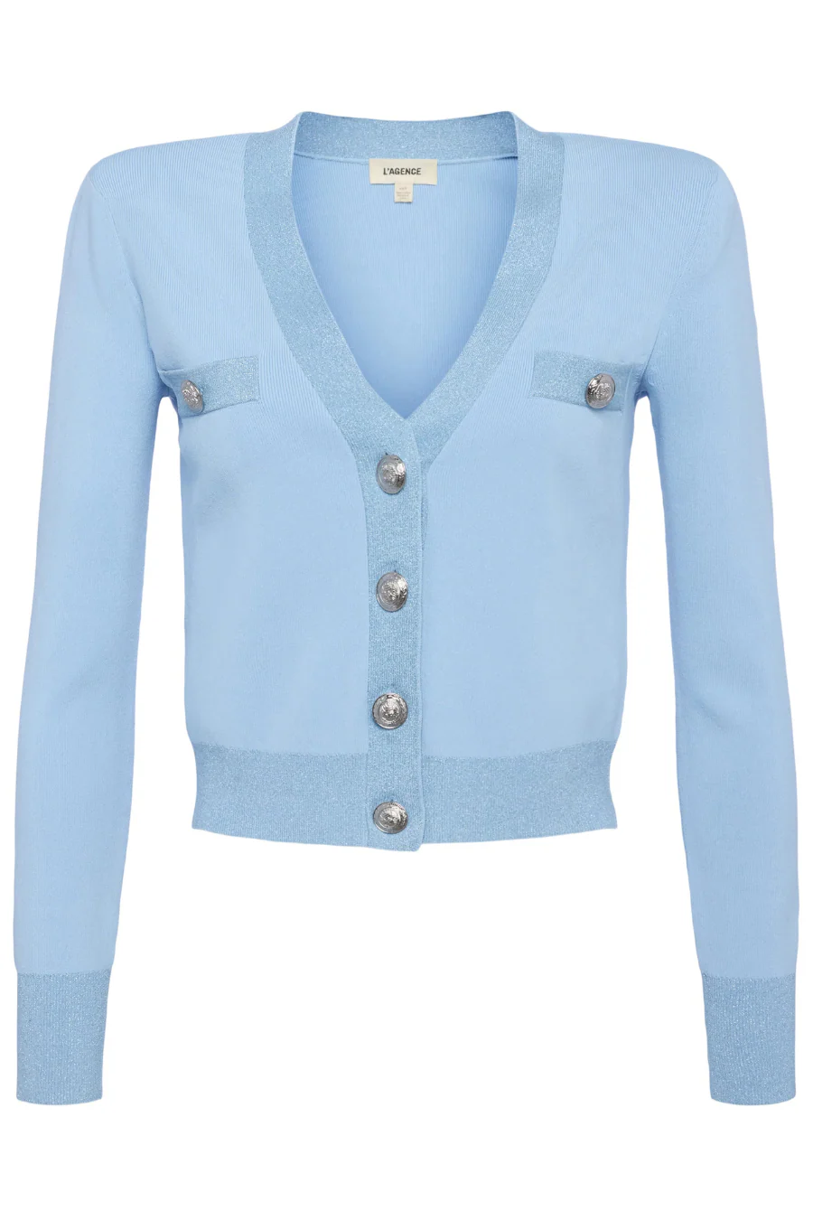Taya V-Neck Cardigan Blue Fog Lurex/ Nickel - Image 3
