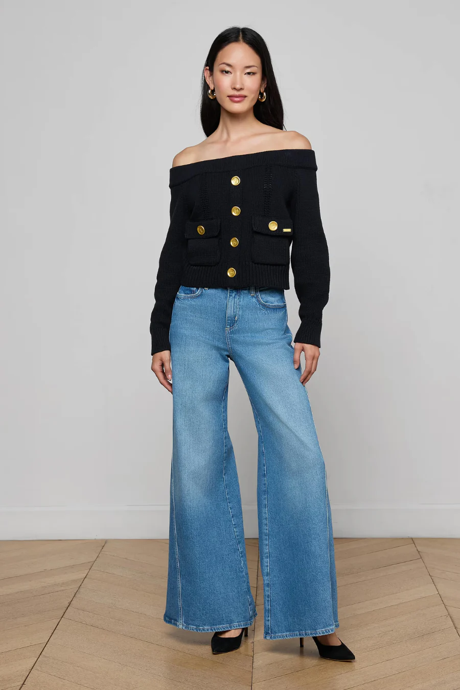 Teri Off The Shoulder Top Black/ Gold