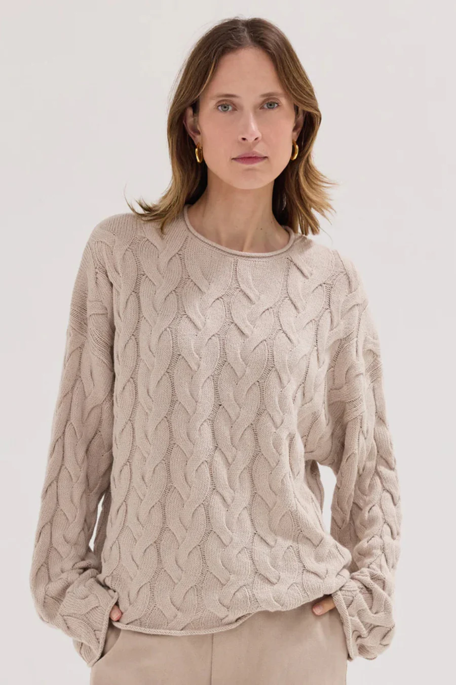 The Cable Knit Jumper River Pebble