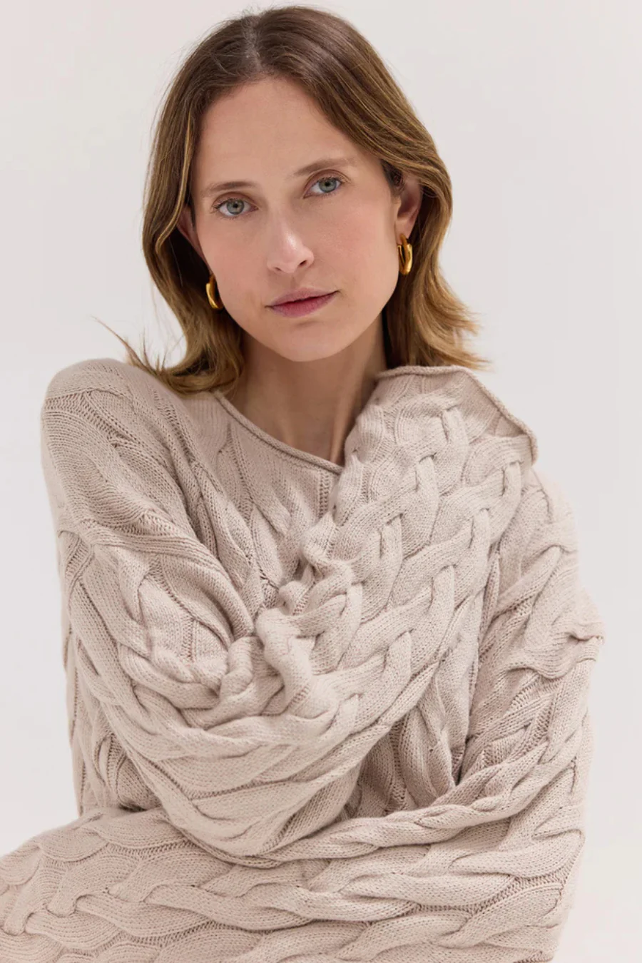 The Cable Knit Jumper River Pebble - Image 3