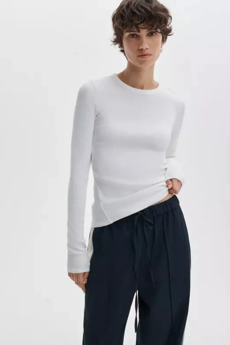 The Essential Ribbed Long Sleeve Tee White - Image 2