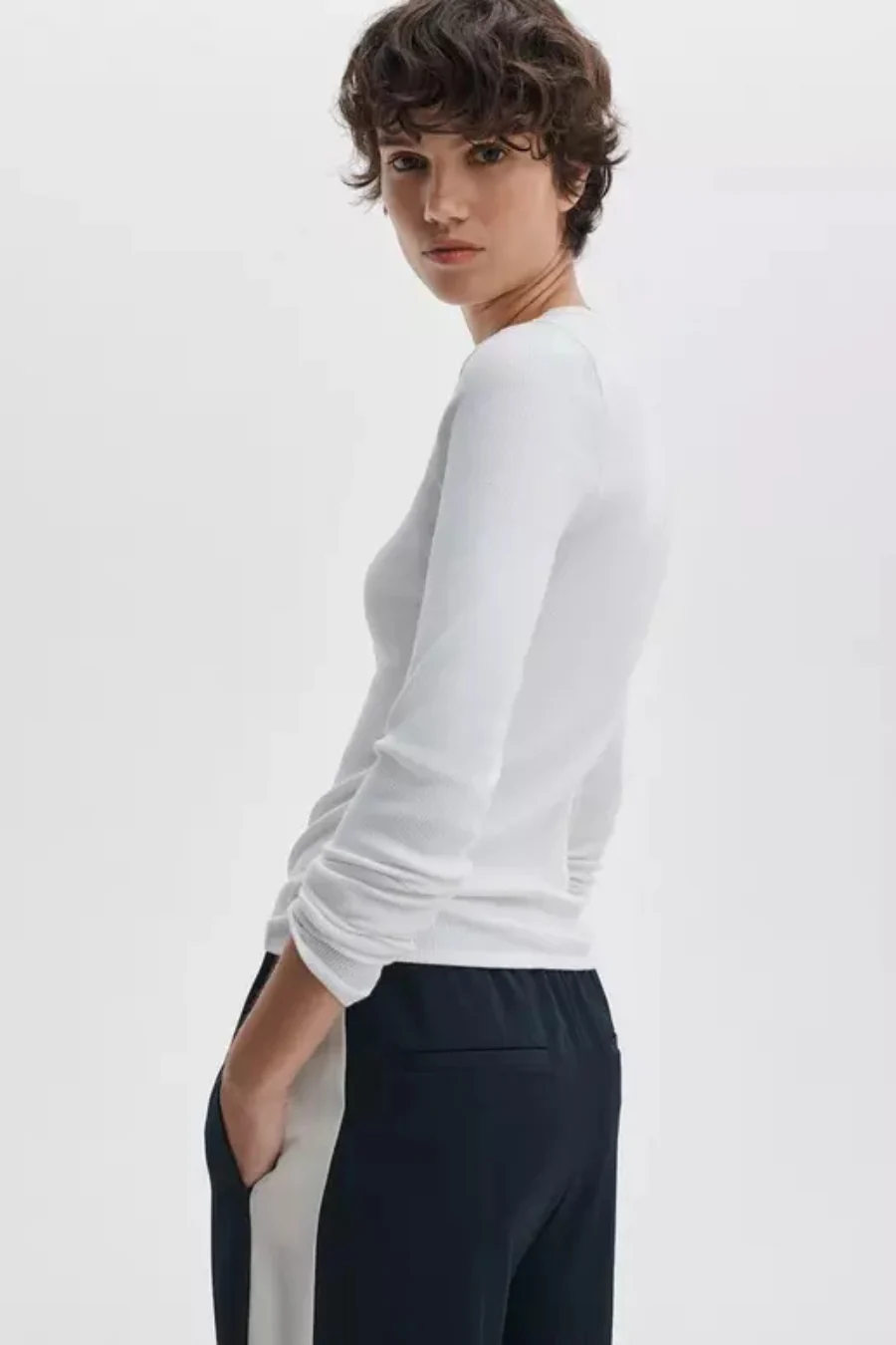 The Essential Ribbed Long Sleeve Tee White - Image 3