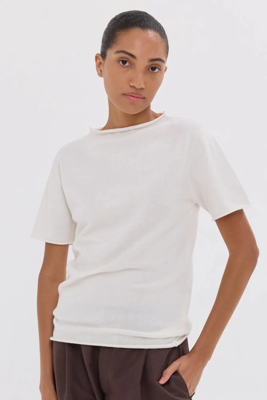 The Funnel Neck Tee White