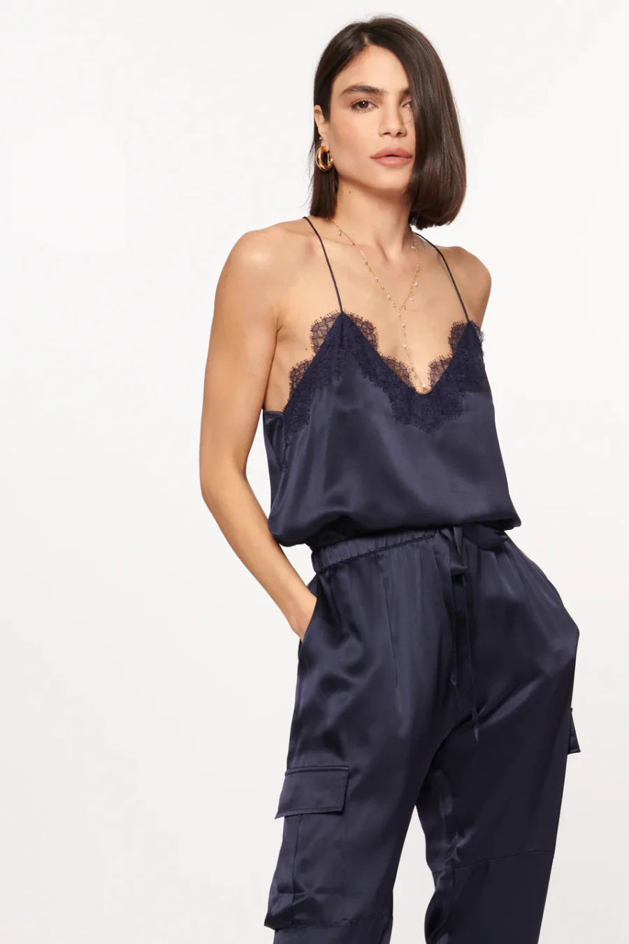 The Racer Charmeuse Cami  Navy - Image 3