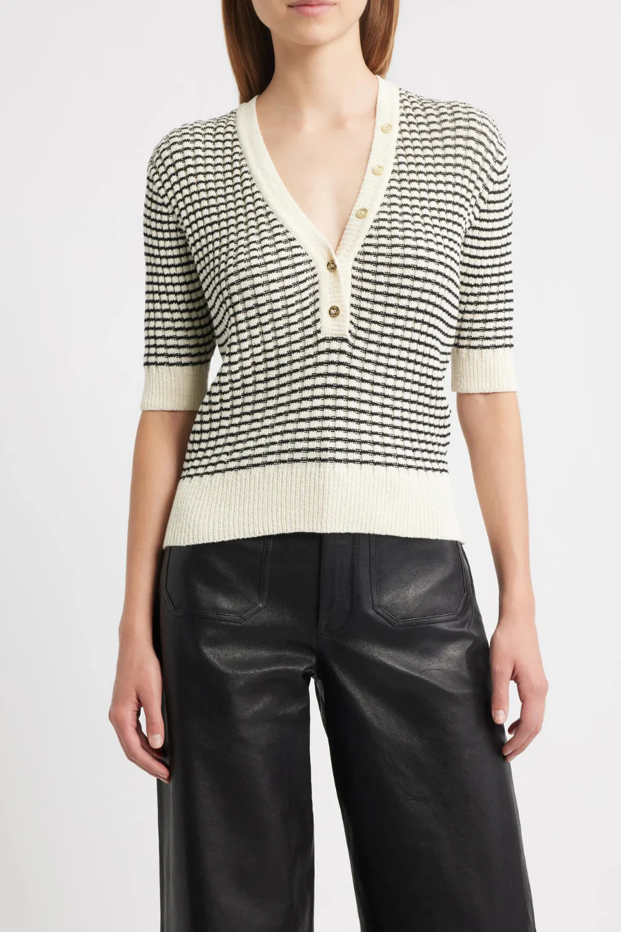 The Stripe V-Neck Sweater Cream Multi