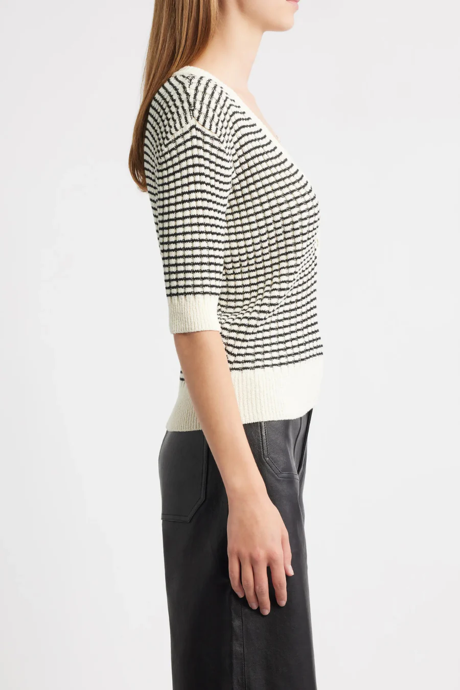The Stripe V-Neck Sweater Cream Multi - Image 3